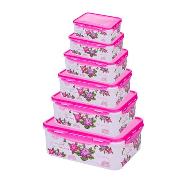 ชุดกล่องอาหาร ฝาซุปเปอร์ล็อก 6 ชิ้น ลายดอกไม้สีชมพู รุ่น JC-12137-6M