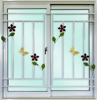 หน้าต่างบานเลื่อน 2 บาน เหล็กดัด ALFA ดอกไม้ผีเสื้อ 120 x 110 เซนติเมตร สีขาว