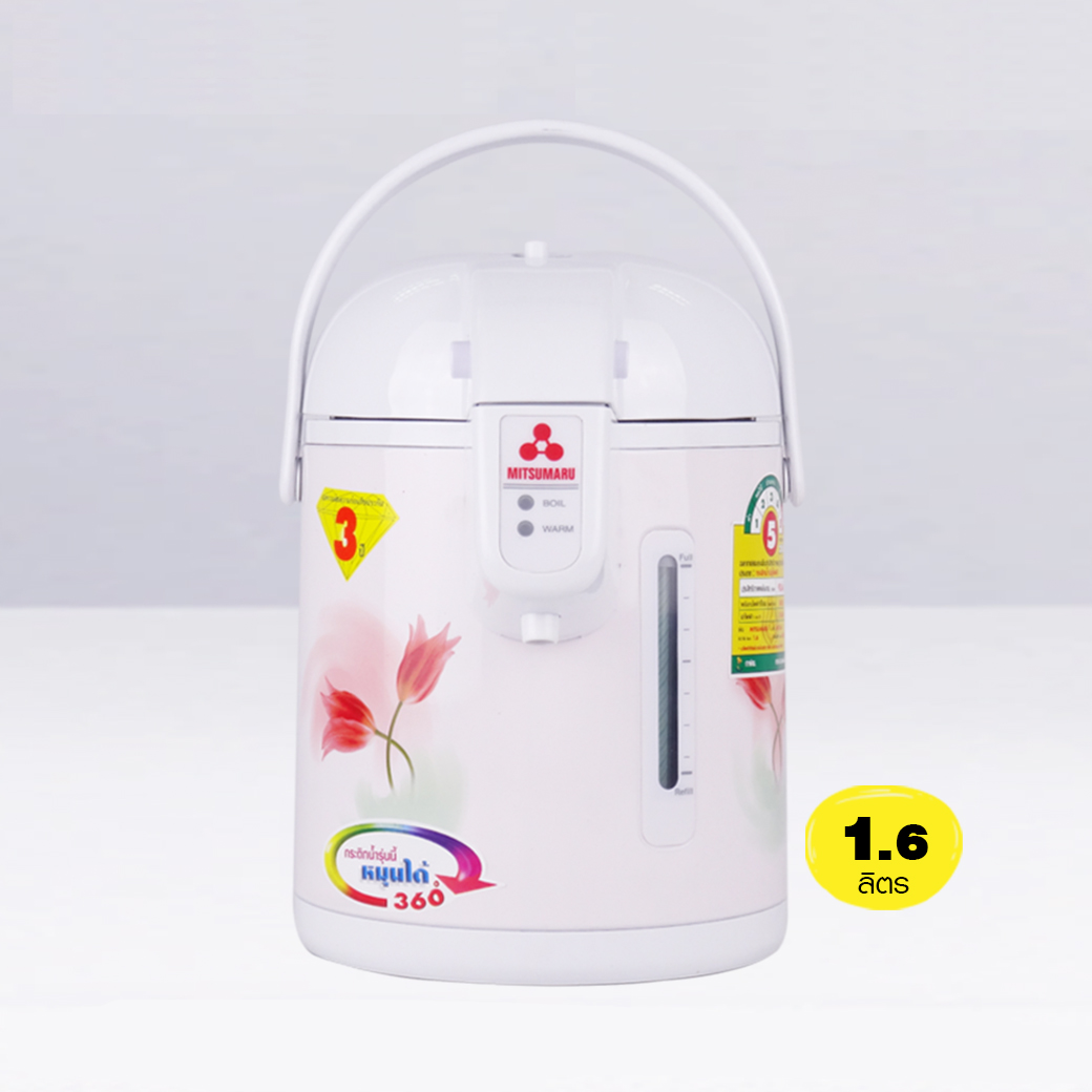 กระติกน้ำร้อน Mitsumaru รุ่น AP-216K ขนาด 1.6 ลิตร (ลายดอกไม้)