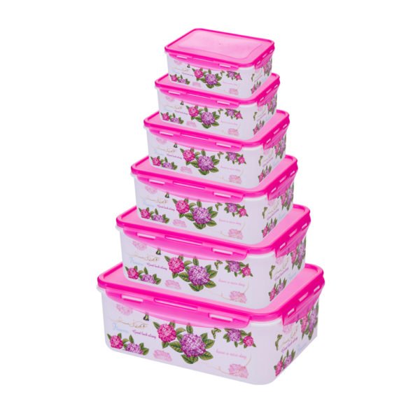 ชุดกล่องอาหารฝาซุปเปอร์ล็อก 6ชิ้น ลายดอกไม้สีชมพู รุ่น JC-12137-6M - Image 2
