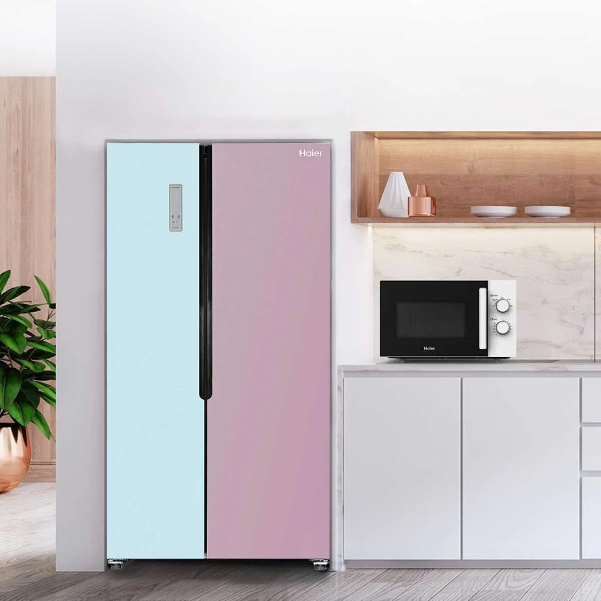 ตู้เย็น SIDE BY SIDE 2ประตู HAIER รุ่น RSB59CRFD1OL ขนาด 18.5 คิว สีฟ้าชมพู - Image 2
